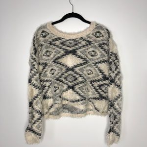 Fuzzy Black & Cream Versona Cropped Sweater Sz Sm